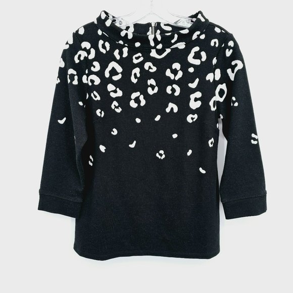 Talbots Jacquard Ombre Leopard Print Sweater Top S Black White Knit Zip Back New - Picture 1 of 13